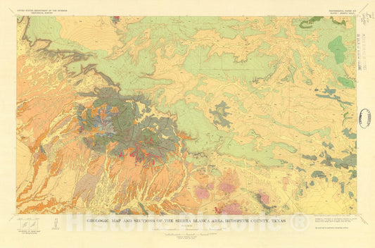 Map : Geology of the Sierra Blanca area, Hudspath County, Texas, 1965 Cartography Wall Art :