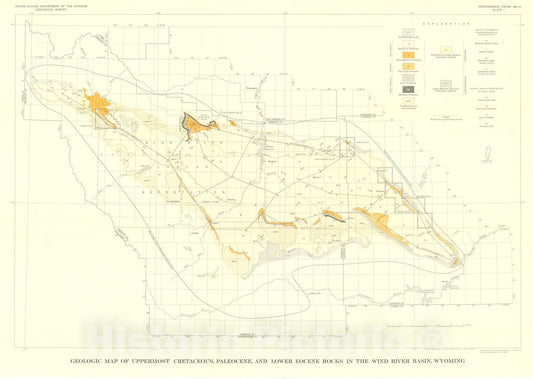 Map : Stratigraphy and geologic history of the uppermost Cretaceous, Paleocene, and Lower Eocene rocks in the Wind River Basin, Wyoming, 1965 Cartography Wall Art :