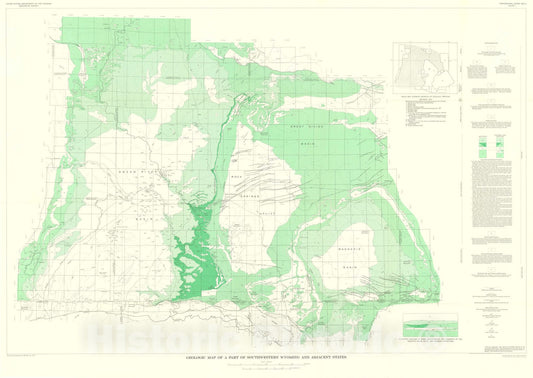 Map : Geology of Green River Formation and associated Eocene rocks in southwestern Wyoming and adjacent parts of Colorado and Utah, 1964 Cartography Wall Art :