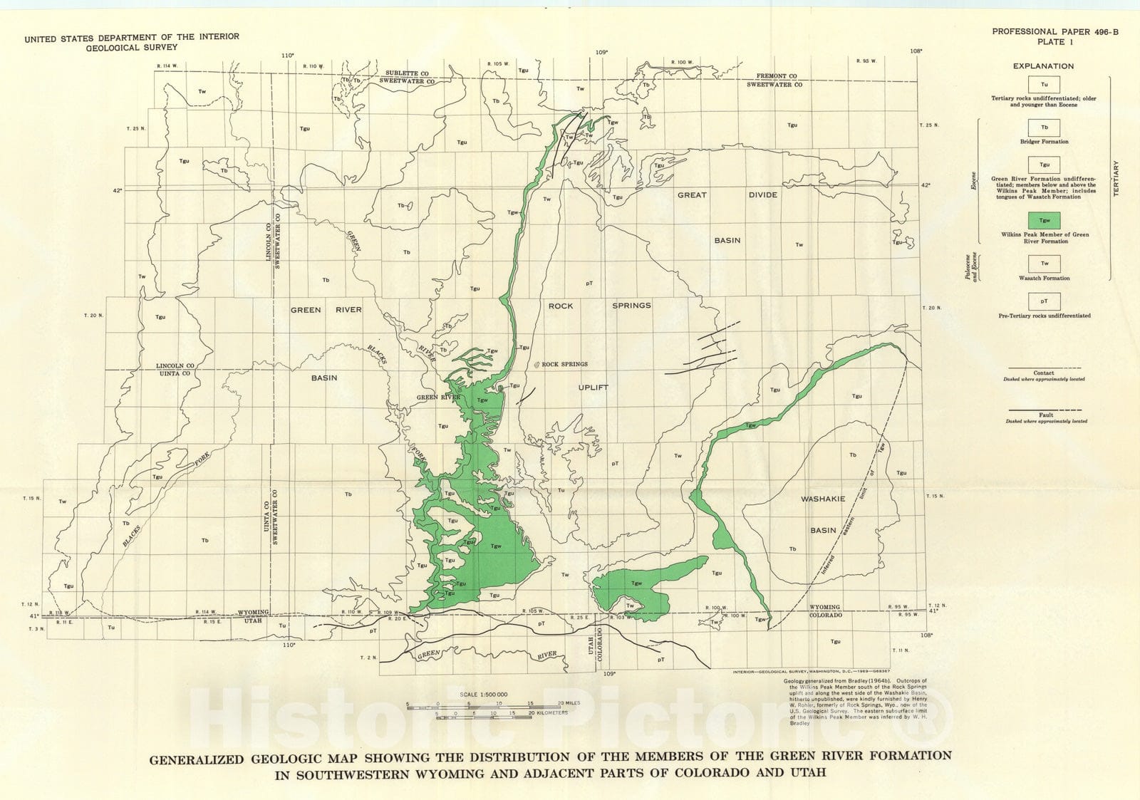 Map : Geochemistry and paleolimnology of the Trona deposits and associated authigenic minerals of the Green River Formation of Wyoming, 1969 Cartography Wall Art :