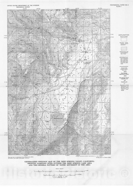 Map : The hydrology and mineralogy of Deep Springs Lake, Inyo County, California, 1965 Cartography Wall Art :