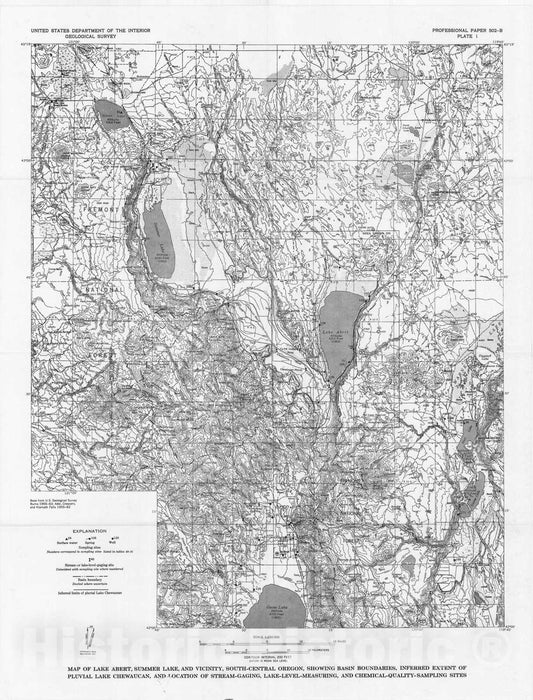 Map : Hydrology and geochemistry of Abert, Summer, and Goose Lakes, and other closed-basin lakes in south-central Oregon, 1971 Cartography Wall Art :