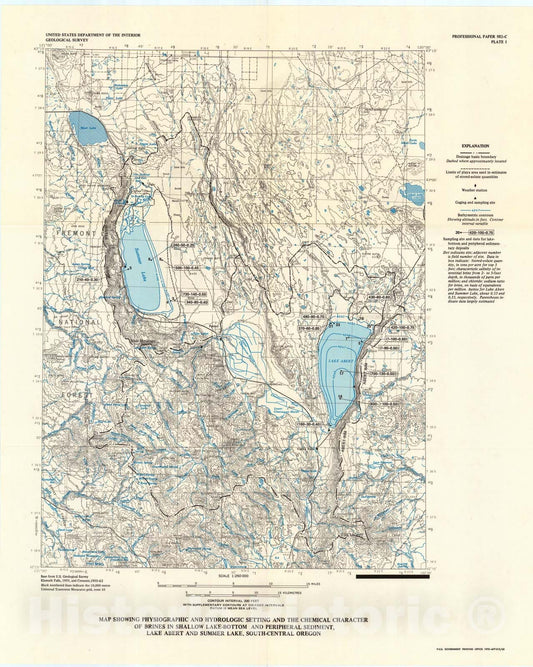 Map : Solute balance at Abert and Summer Lakes, south-central Oregon, 1975 Cartography Wall Art :