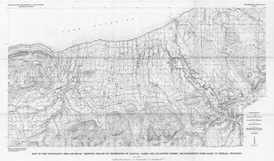 Map : Postglacial drainage evolution and stream geometry in the Ontonagon area, Michigan, 1965 Cartography Wall Art :