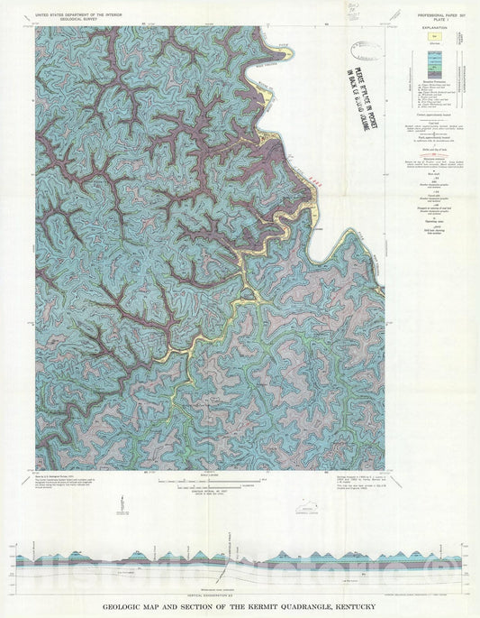 Map : Geology and coal reserves of the Kermit and Varney area, Kentucky, 1966 Cartography Wall Art :