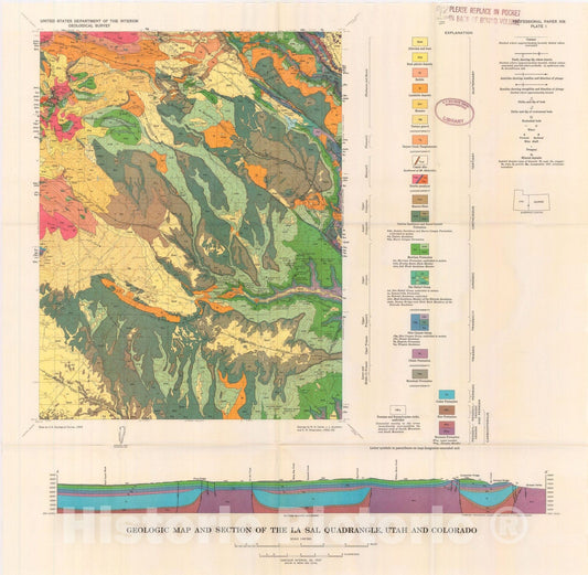 Map : Geology and uranium-vanadium deposits of the La Sal quadrangle, San Juan County, Utah, and Montrose County, Colorado, 1965 Cartography Wall Art :