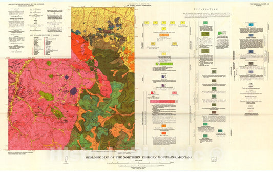 Map : Geology and igneous petrology of the northern Elkhorn Mountains, Jefferson and Broadwater Counties, Montana, 1966 Cartography Wall Art :