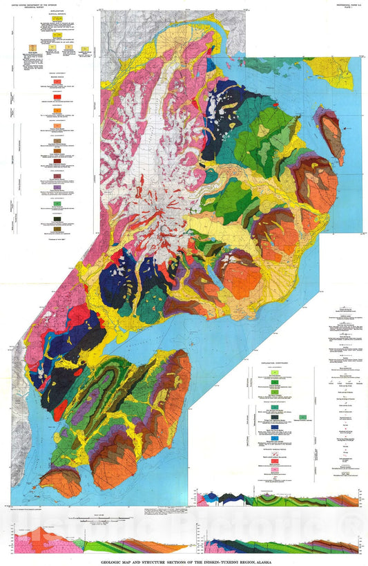 Map : Geology of the Iniskin-Tuxedni region, Alaska, 1966 Cartography Wall Art :