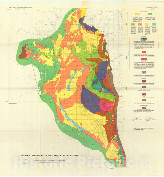 Map : Lake Bonneville: geology and hydrology of the Weber Delta district, including Ogden, Utah, 1966 Cartography Wall Art :