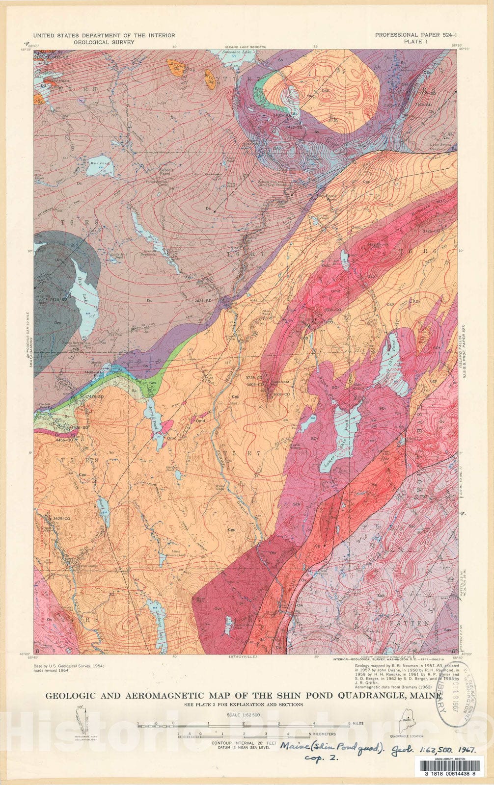 Map : Bedrock geology of the Shin Pond and Stacyville quadrangles, Penobscot County, Maine, 1967 Cartography Wall Art :