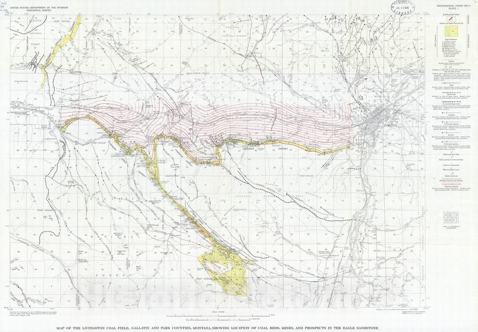 Map : Geology and coal resources of the Livingston coal field, Gallatin and Park Counties, Montana, 1966 Cartography Wall Art :