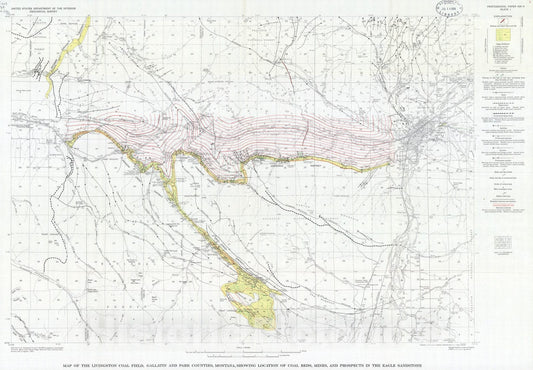 Map : Geology and coal resources of the Livingston coal field, Gallatin and Park Counties, Montana, 1966 Cartography Wall Art :