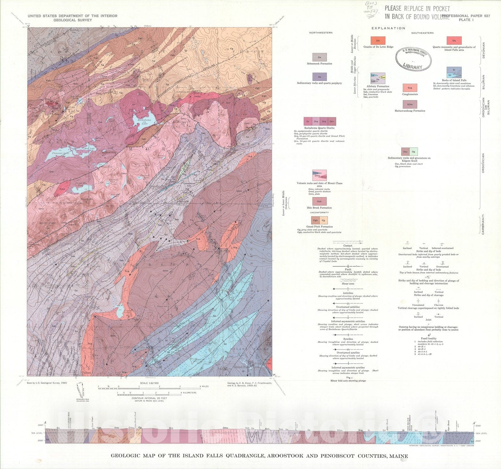 Map : Geological-geophysical investigations of bedrock in the Island Falls quadrangle, Aroostook and Penobscot Counties, Maine, 1967 Cartography Wall Art :