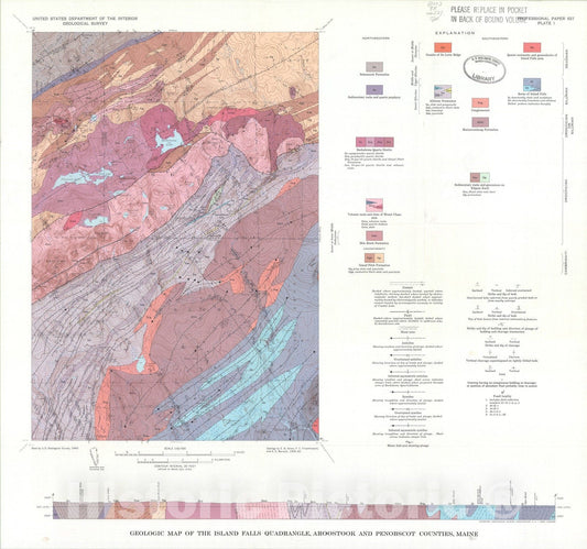 Map : Geological-geophysical investigations of bedrock in the Island Falls quadrangle, Aroostook and Penobscot Counties, Maine, 1967 Cartography Wall Art :