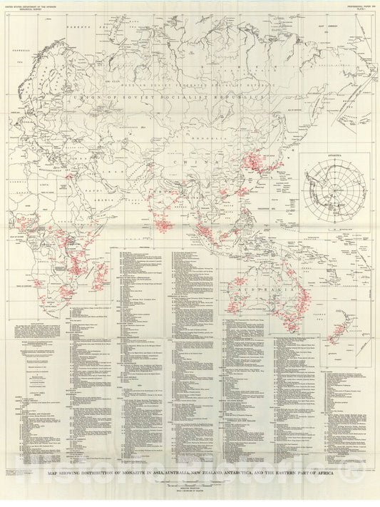 Map : The geologic occurrence of monazite a review of the distribution of monazite and of the geologic controls affecting the amount of thorium in monazite, 1967 Cartography Wall Art :