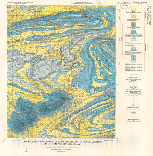 Map : Geology of the Greenwood quadrangle, Arkansas-Oklahoma, 1968 Cartography Wall Art :