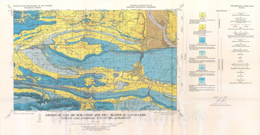 Map : Geology of the Scranton and New Blaine quadrangles, Logan and Johnson Counties, Arkansas, 1968 Cartography Wall Art :