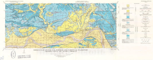 Map : Geology of the Coal Hill, Hartman, and Clarksville quadrangles, Johnson County and vicinity, Arkansas, 1969 Cartography Wall Art :