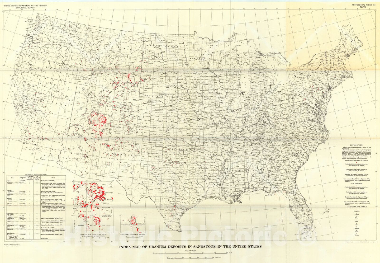 Map : Geology of epigenetic uranium deposits in sandstone in the United States, 1967 Cartography Wall Art :