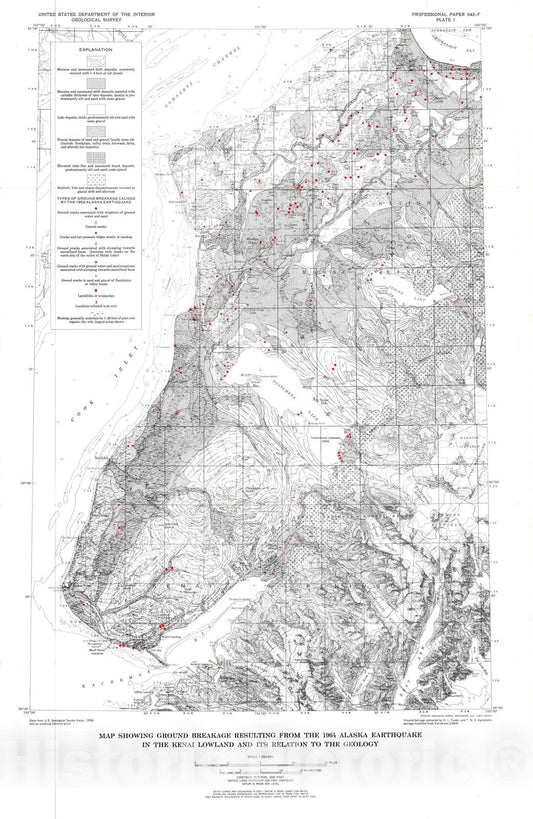 Map : Ground breakage and associated effects in the Cook Inlet area, Alaska, resulting from the March 27, 1964 earthquake, 1967 Cartography Wall Art :