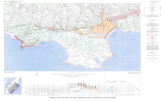 Map : Surface faults on Montague Island associated with the 1964 Alaska earthquake, 1967 Cartography Wall Art :