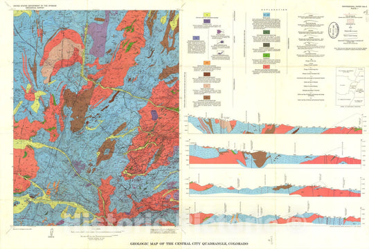 Map : Petrology and structure of Precambrian rocks, Central City quadrangle, Colorado, 1967 Cartography Wall Art :