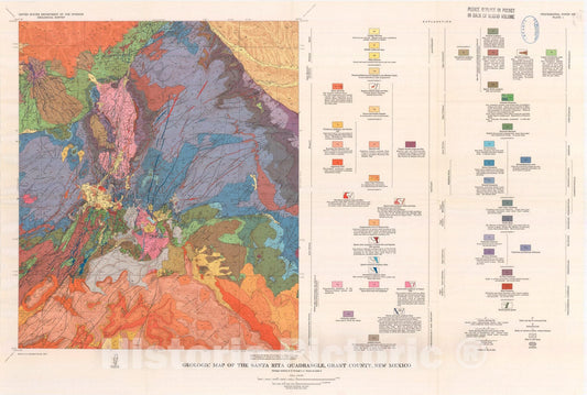 Map : General geology of the Santa Rita quadrangle, Grant County, New Mexico, 1967 Cartography Wall Art :