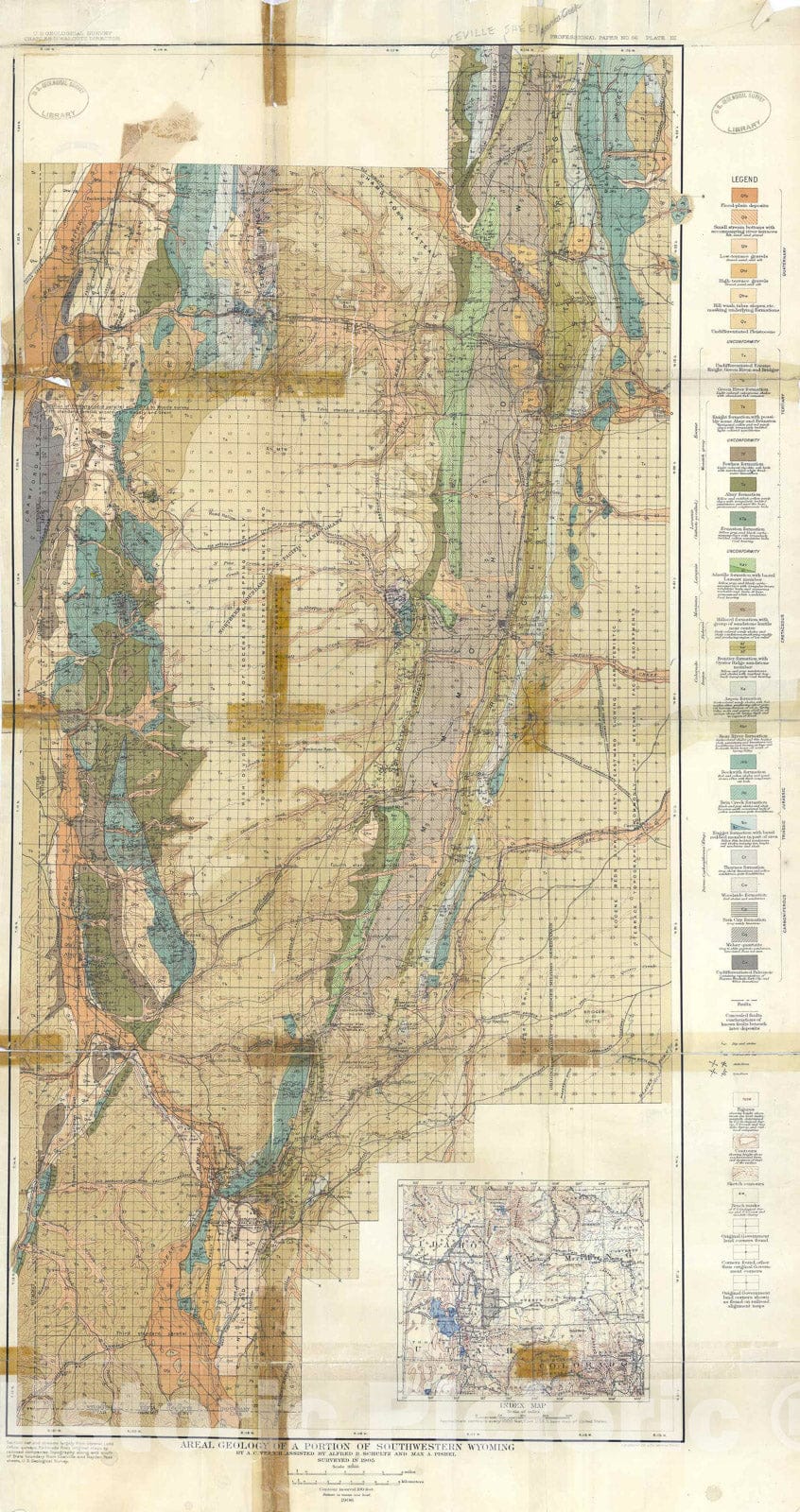Map : Geography and geology of a portion of southwestern Wyoming with special reference to coal and oil, 1907 Cartography Wall Art :
