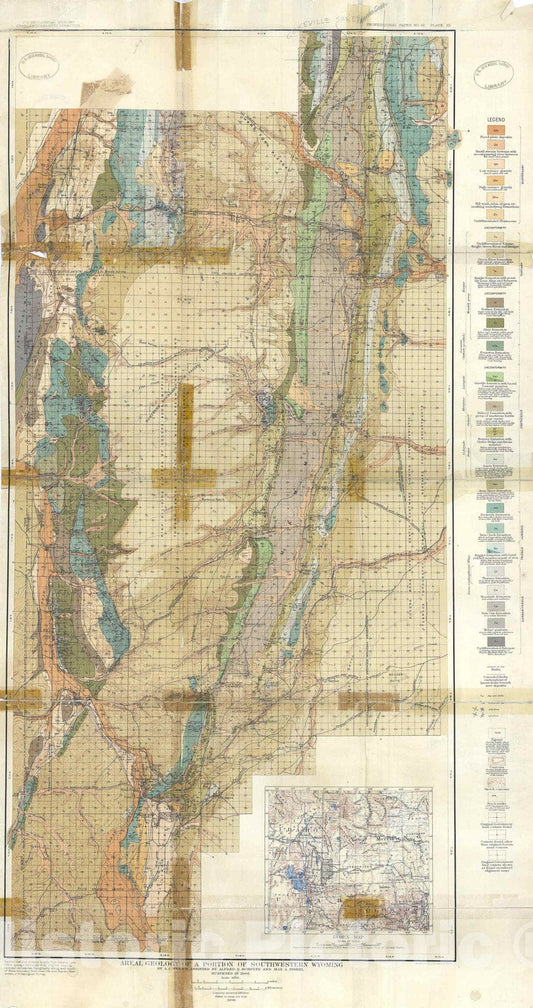 Map : Geography and geology of a portion of southwestern Wyoming with special reference to coal and oil, 1907 Cartography Wall Art :