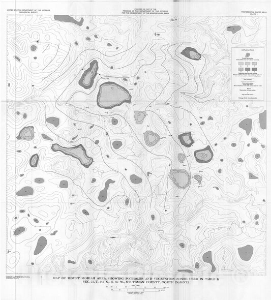 Map : Hyrdologic investigations of prairie potholes in North Dakota, 1959-68, 1972 Cartography Wall Art :