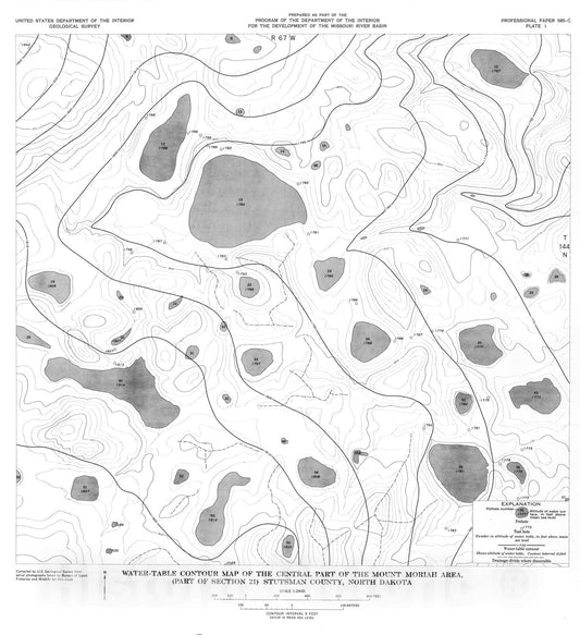 Map : Ground-water hydrology of prairie potholes in North Dakota, 1972 Cartography Wall Art :