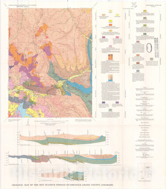Map : Geology of the Hot Sulphur Springs quadrangle, Grand County, Colorado, 1968 Cartography Wall Art :