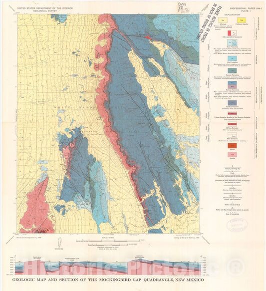 Map : Geology of the Mockingbird Gap quadrangle, Lincoln and Socorro Counties, New Mexico, 1968 Cartography Wall Art :