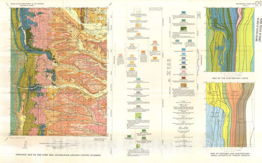 Map : Geology of the Fort Hill quadrangle, Lincoln County, Wyoming, 1969 Cartography Wall Art :
