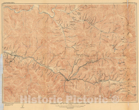 Map : The geology and ore deposits of the Coeur D'Alene district, Idaho, 1908 Cartography Wall Art :