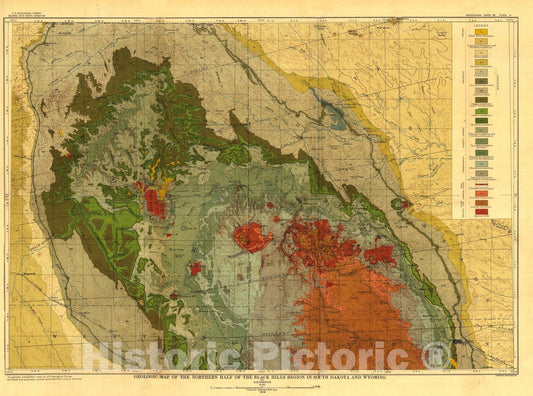 Map : Geology and water resources of the northern portion of the Black Hills and adjoining regions in South Dakota and Wyoming, 1909 Cartography Wall Art :