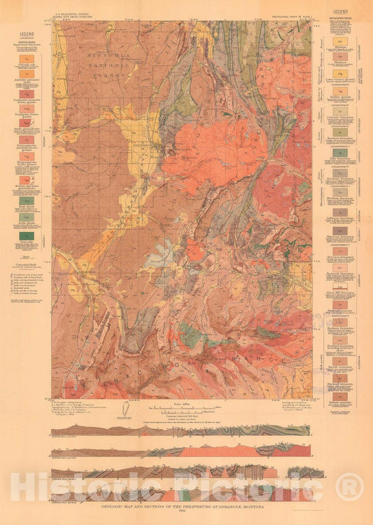 Map : Geology and ore deposits of the Philipsburg quadrangle, Montana, 1913 Cartography Wall Art :