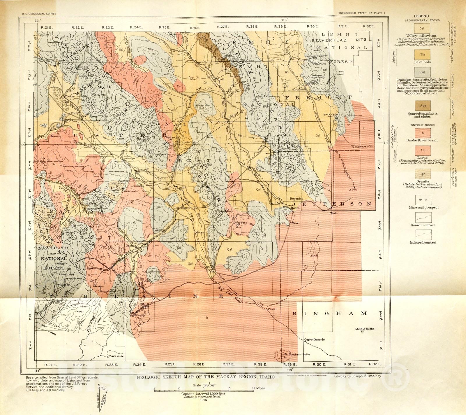 Map : Geology and ore deposits of the MacKay region, Idaho, 1917 Cartography Wall Art :