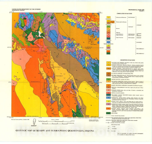 Map : Large landslides, composed of megabreccia, interbedded in Miocene basin deposits, southeastern Arizona, 1977 Cartography Wall Art :