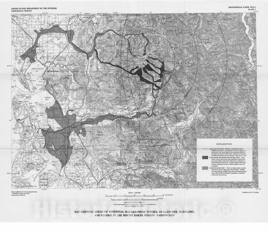Map : Postglacial volcanic deposits at Mount Baker, Washington, and potential hazards from future eruptions, 1978 Cartography Wall Art :