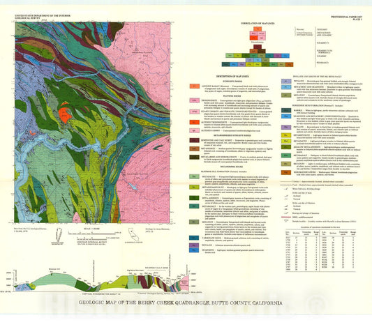 Map : Paleozoic-Mesozoic boundary in the Berry Creek quadrangle, northwestern Sierra Nevada, California, 1977 Cartography Wall Art :