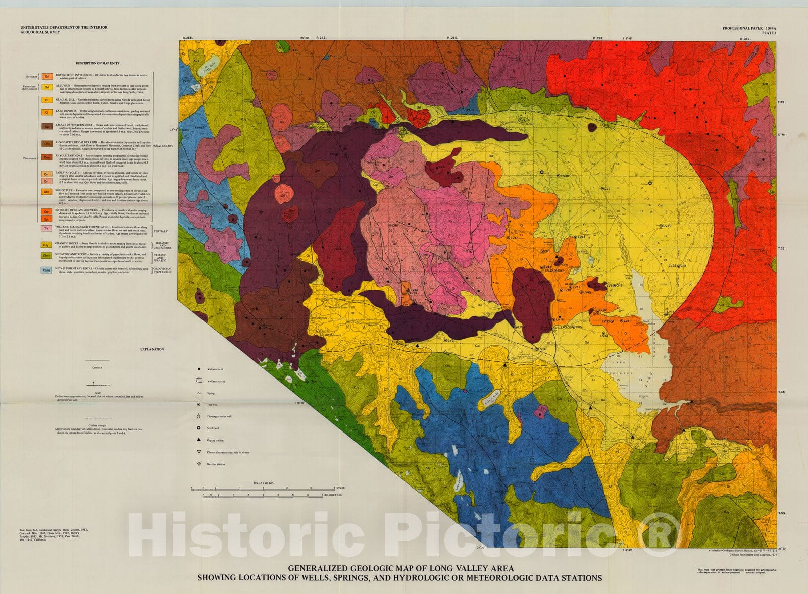 Map : The hydrothermal system of Long Valley caldera, California, 1978 Cartography Wall Art :