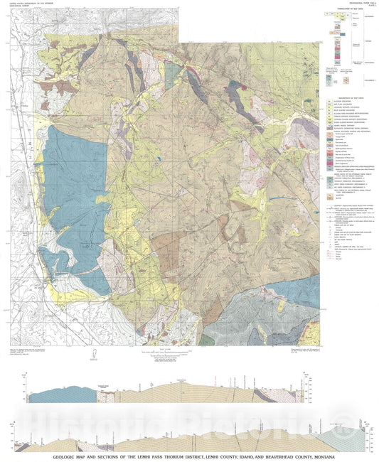 Map : Geology and mineral resources of the Lemhi Pass thorium district, Idaho and Montana, with a section on description of selected thorium veins, 1979 Cartography Wall Art :