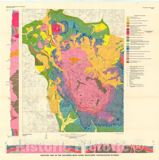 Map : Geology and description of thorium and rare-earth deposits in the southern Bear Lodge Mountains, northeastern Wyoming, 1983 Cartography Wall Art :