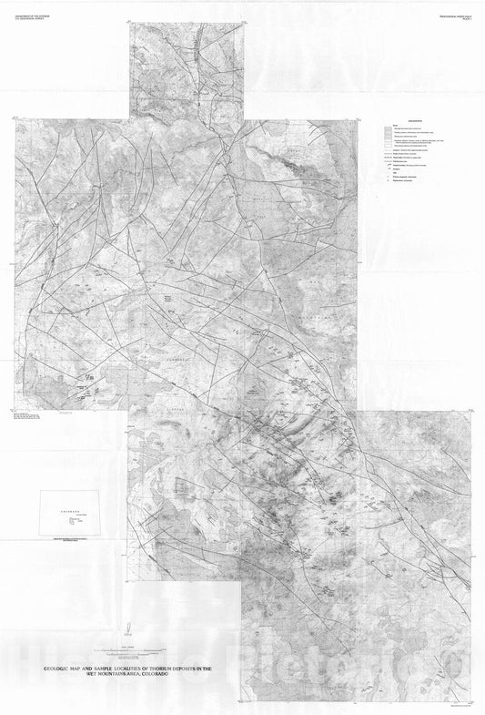 Map : Geology and resources of thorium and associated elements in the Wet Mountains area, Fremont and Custer Counties, Colorado, 1988 Cartography Wall Art :