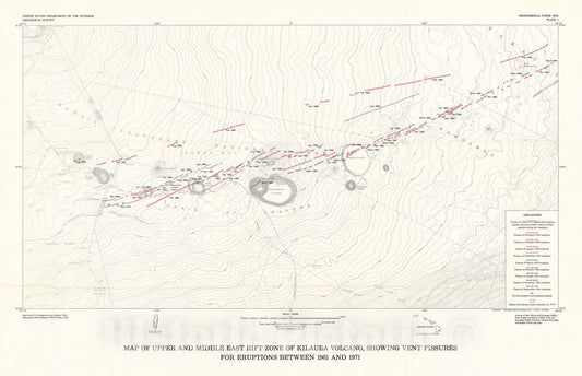 Map : Chronological narrative of the 1969-71 Mauna Ulu eruption of Kilauea Volcano, Hawaii, 1979 Cartography Wall Art :