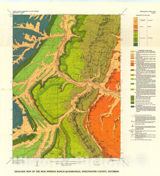 Map : Geology and mineral resources of the Mud Springs Ranch quadrangle, Sweetwater County, Wyoming, 1979 Cartography Wall Art :