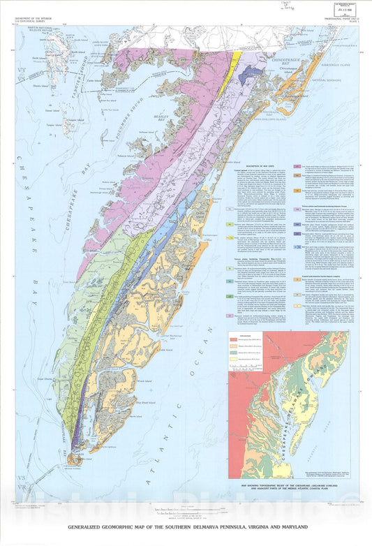 Map : Stratigraphic and geomorphic framework of uppermost Cenozoic deposits in the southern Delmarva Peninsula, Virginia and Maryland, 1985 Cartography Wall Art :