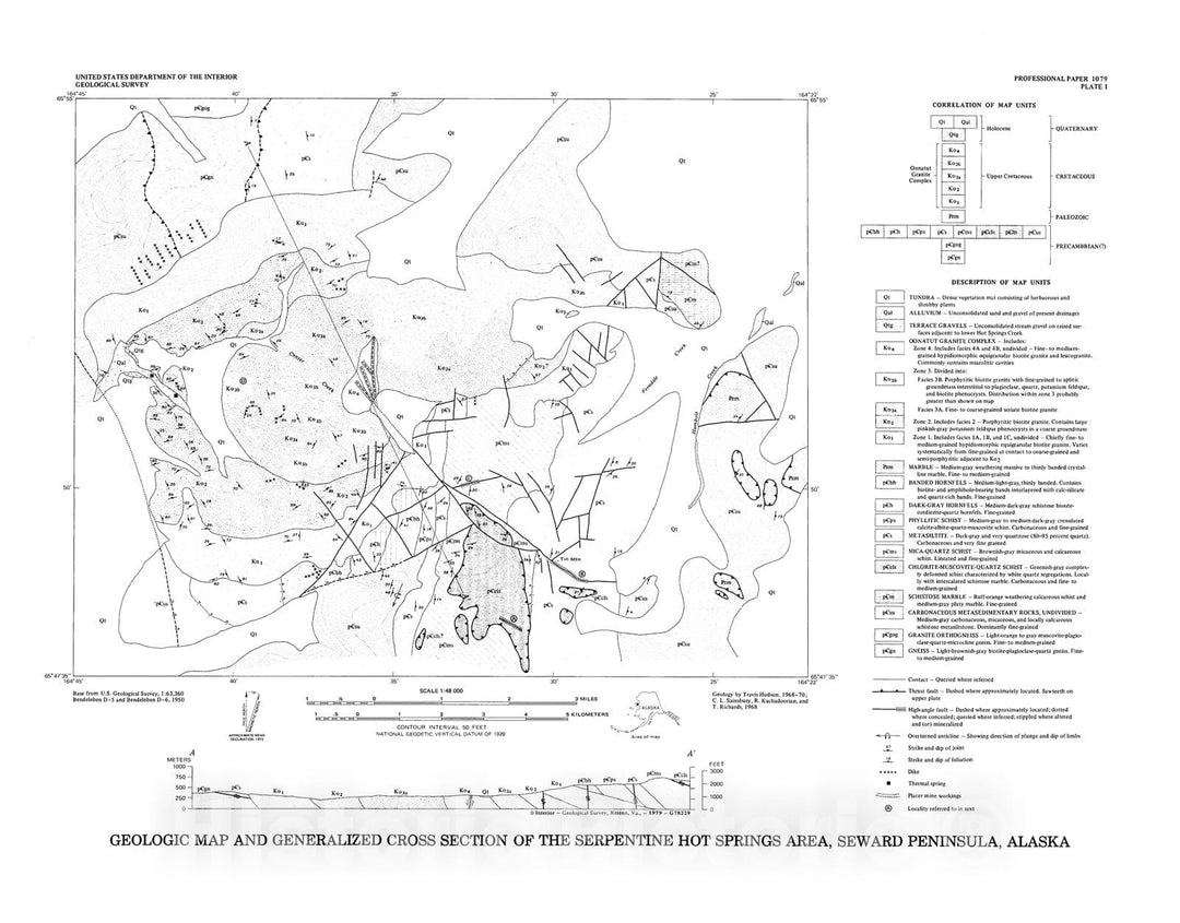Map : Igneous and metamorphic rocks of the Serpentine Hot Springs area, Seward Peninsula, Alaska, 1979 Cartography Wall Art :