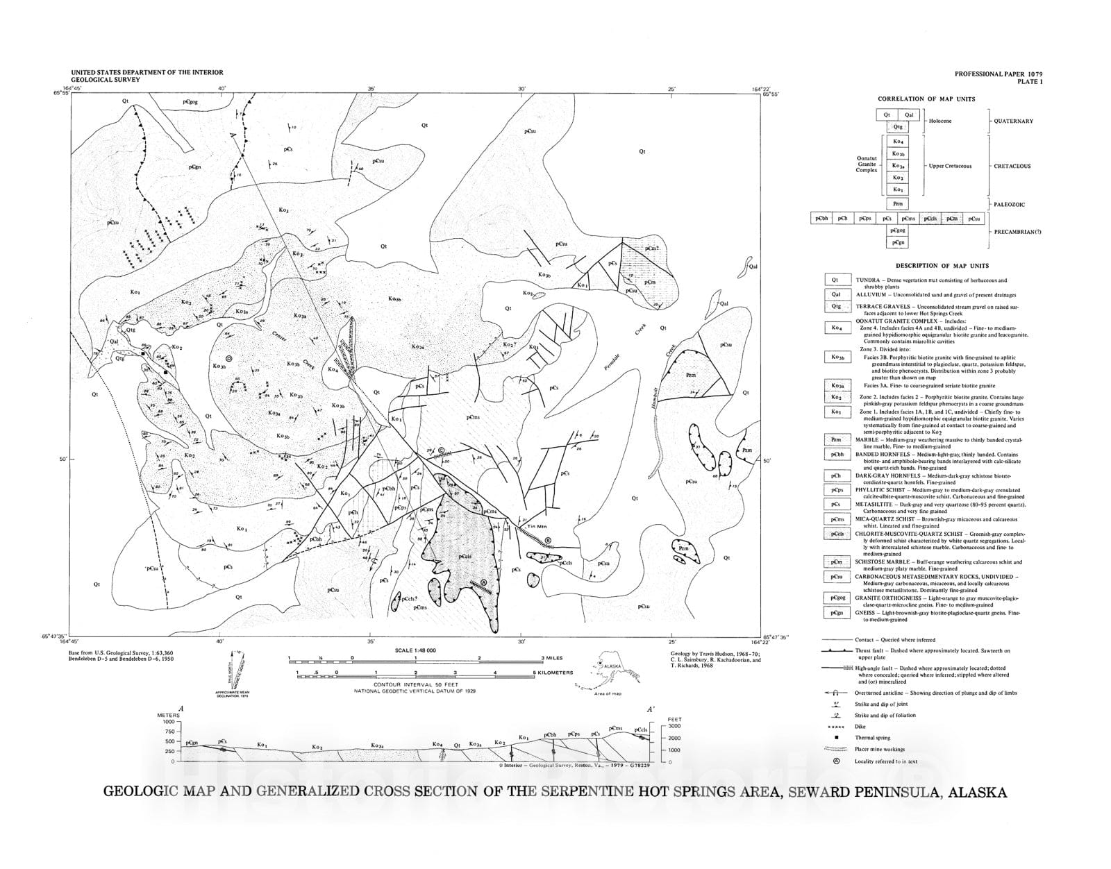 Map : Igneous and metamorphic rocks of the Serpentine Hot Springs area, Seward Peninsula, Alaska, 1979 Cartography Wall Art :